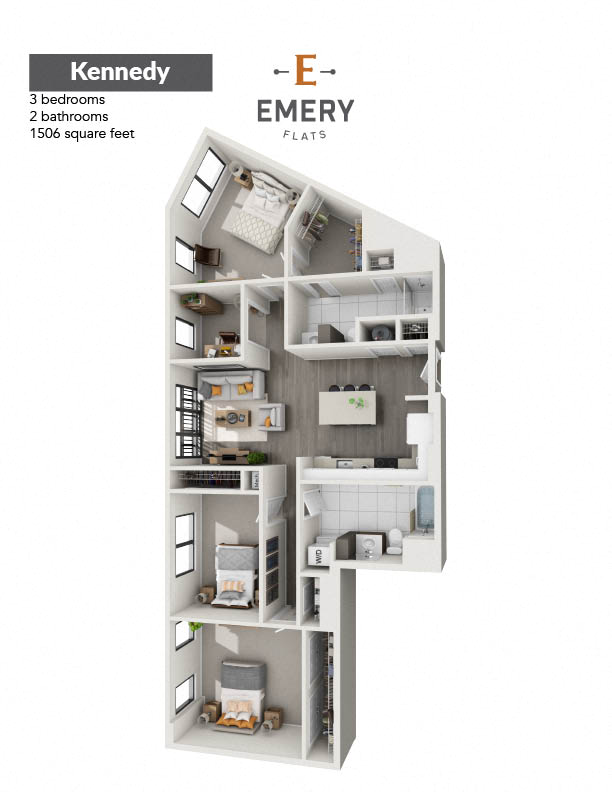 Floor plan for 3 beds, 2 baths, 1506 sqft